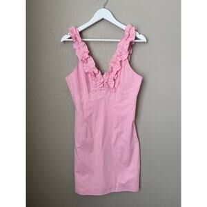 Lilly Pulitzer Devina Stretch Pink Dress Size 8 Striped Girly Ruffles Vacation